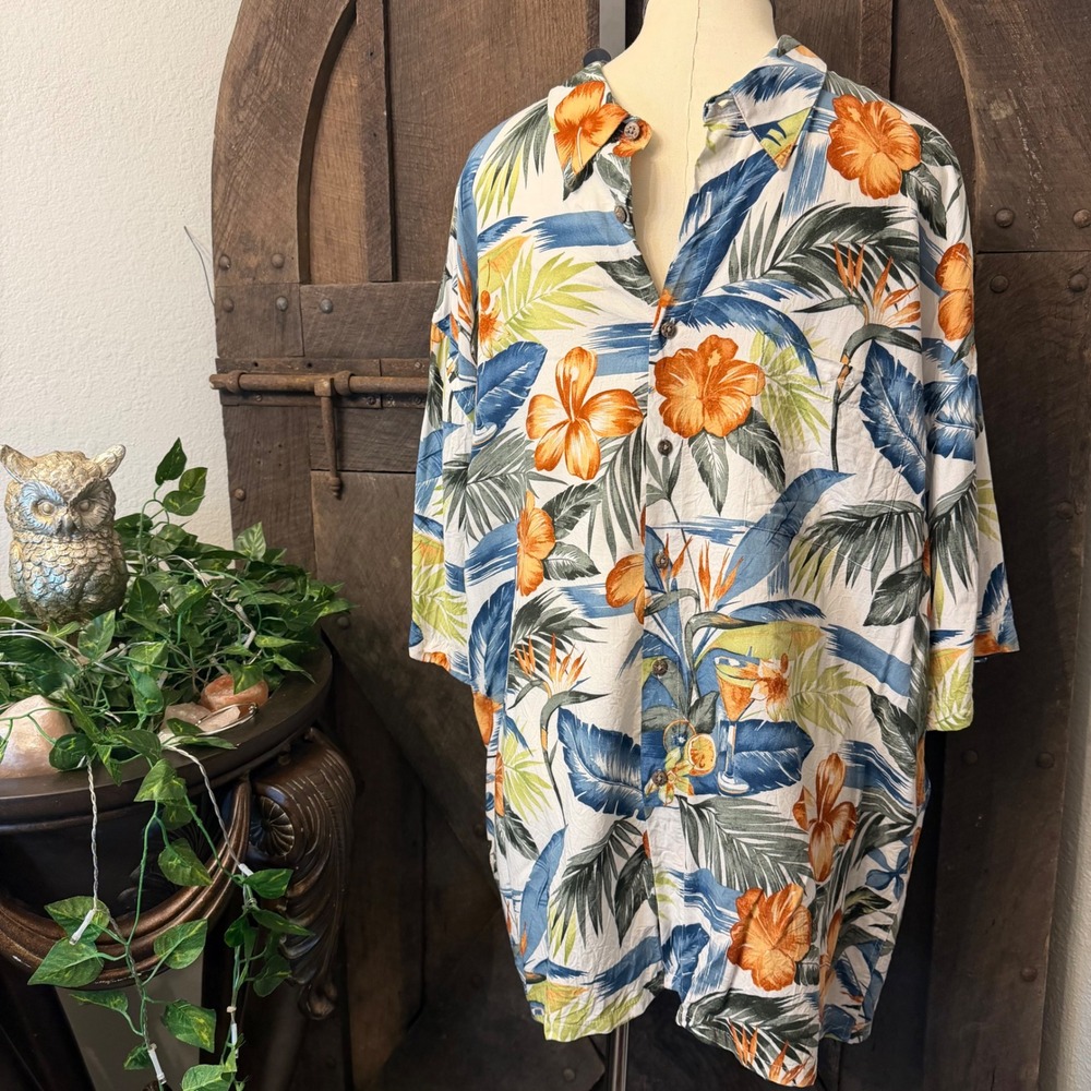 Campia Tropical Floral Hibiscus Button Up Shirt XL Multicolor Hawaiian Aloha